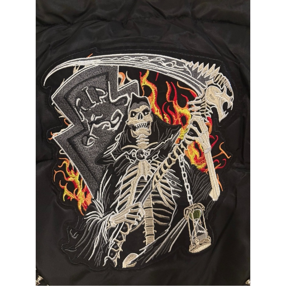 ACDC SPIKED PATCH PUFFER COAT IN BLACK NWT - Picture 12 of 16